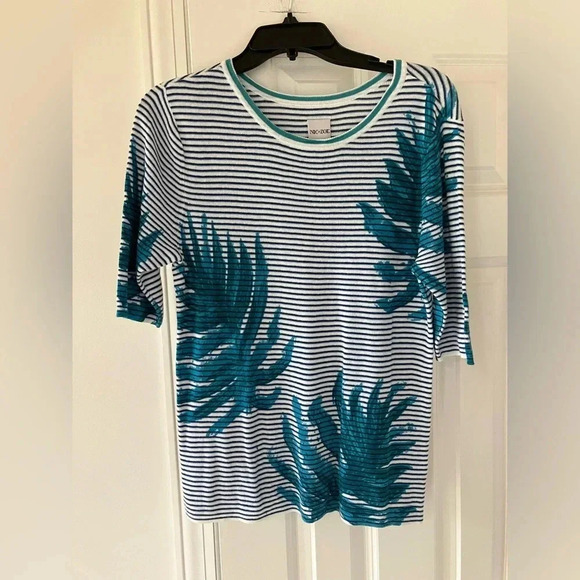 NWT NIC + ZOE LEAVING LINES SHORT SLEEVED SWEATER MEDIUM (LINEN / COTTON BLEND) - Picture 6 of 8